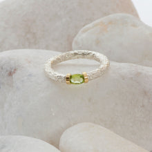 Load image into Gallery viewer, Hand textured peridot ring in silver with a gold detail