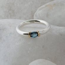 Load image into Gallery viewer, Silver and Gold Tension Ring with a London Blue Topaz