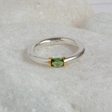Load image into Gallery viewer, Silver and Gold Tension Ring with a Green Tourmaline