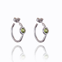 Load image into Gallery viewer, Peridot Hoop Earrings in Silver
