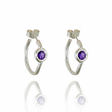 Load image into Gallery viewer, Amethyst Hoop Earrings In Silver