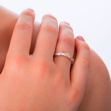 Load image into Gallery viewer, Organic Silver Ring Set with a Diamond in a Gold Square