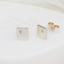 Load image into Gallery viewer, Square Off Set Diamond Earrings in Silver