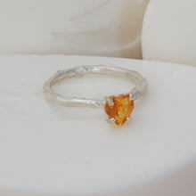 Load image into Gallery viewer, Heart Shaped Citrine gemstone mounted into a silver solitaire ring Ring