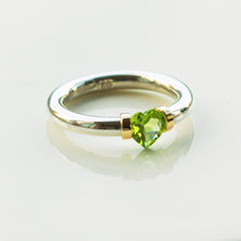 Load image into Gallery viewer, Heart shaped lime green Peridot tension set ring