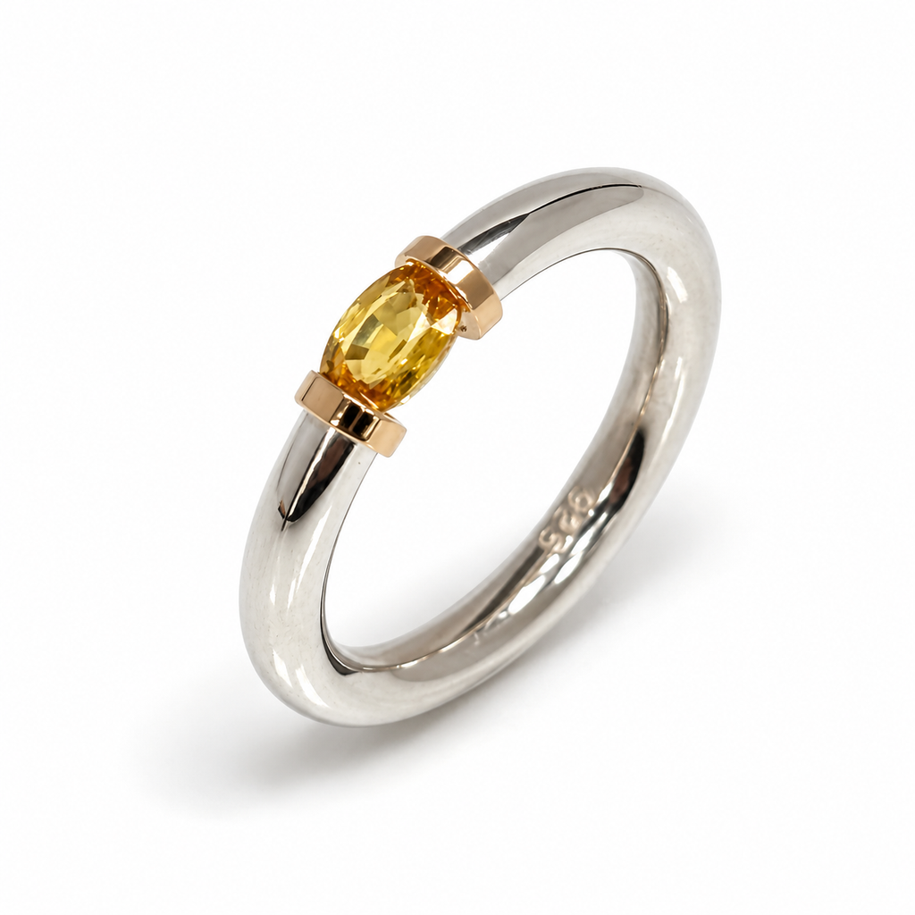 Natural Yellow Sapphire Ring In Sterling Silver With 9carat Gold Detail