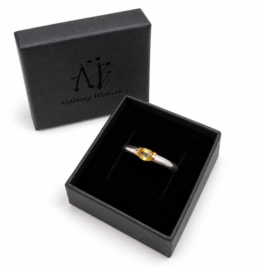 Natural Yellow Sapphire Ring In Sterling Silver With 9carat Gold Detail