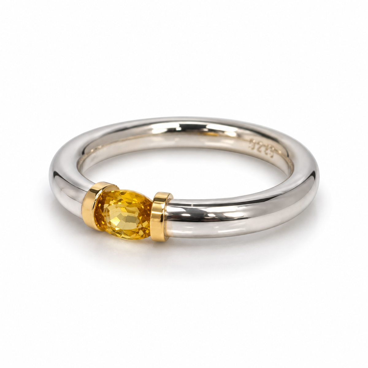 Natural Yellow Sapphire Ring In Sterling Silver With 9carat Gold Detail