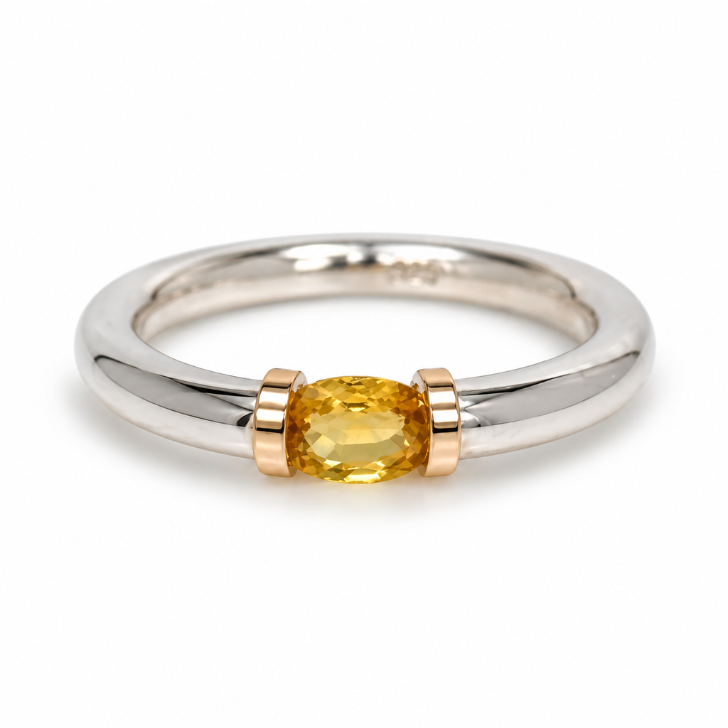 Natural Yellow Sapphire Ring In Sterling Silver With 9carat Gold Detail