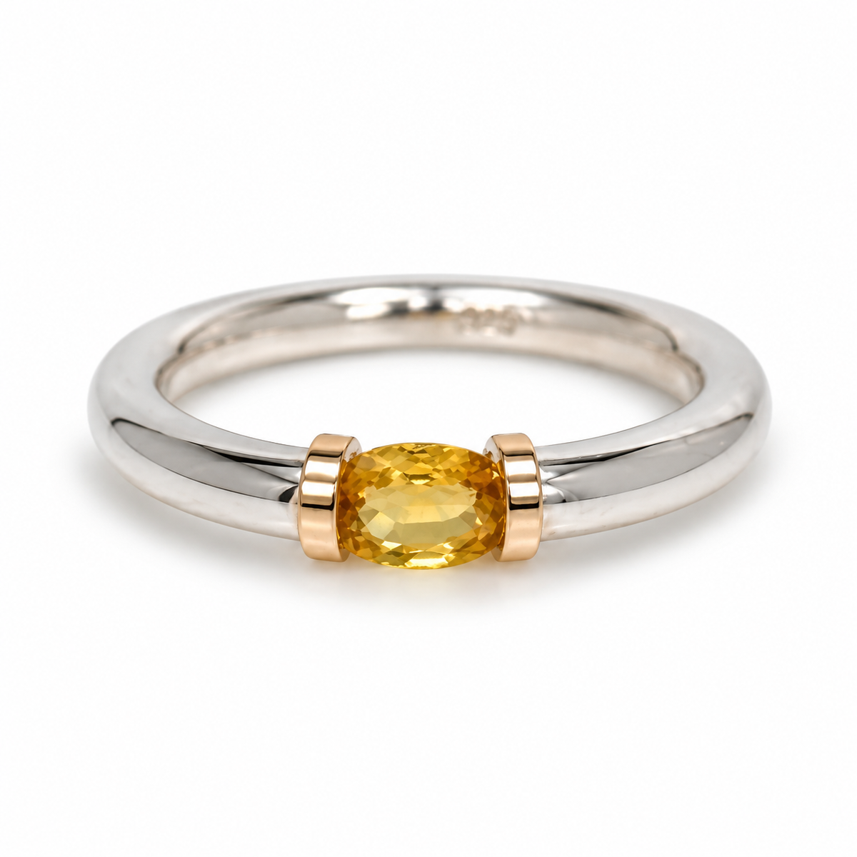 Natural Yellow Sapphire Ring In Sterling Silver With 9carat Gold Detail