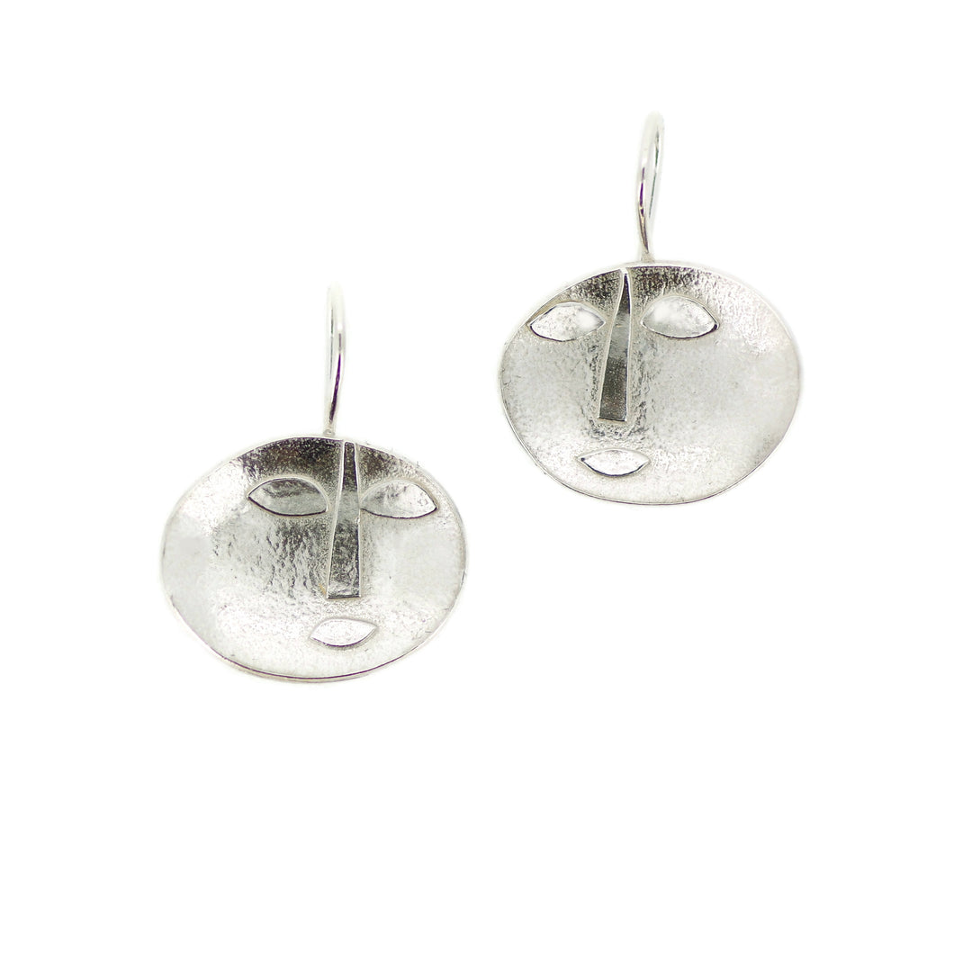 Oval Concave Collage  Style Earrings In Silver
