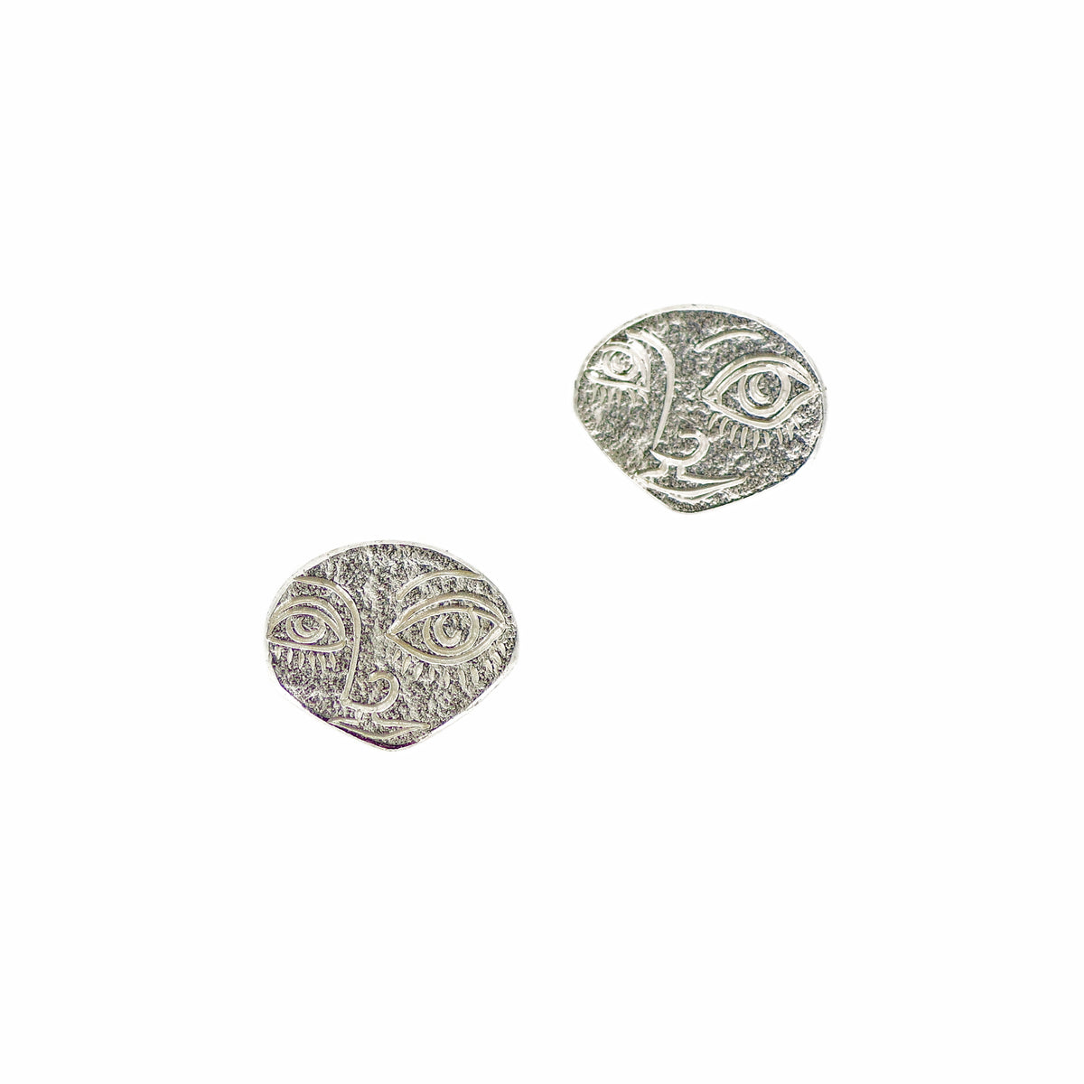 Small Pretty Face Studs In Sterling Silver