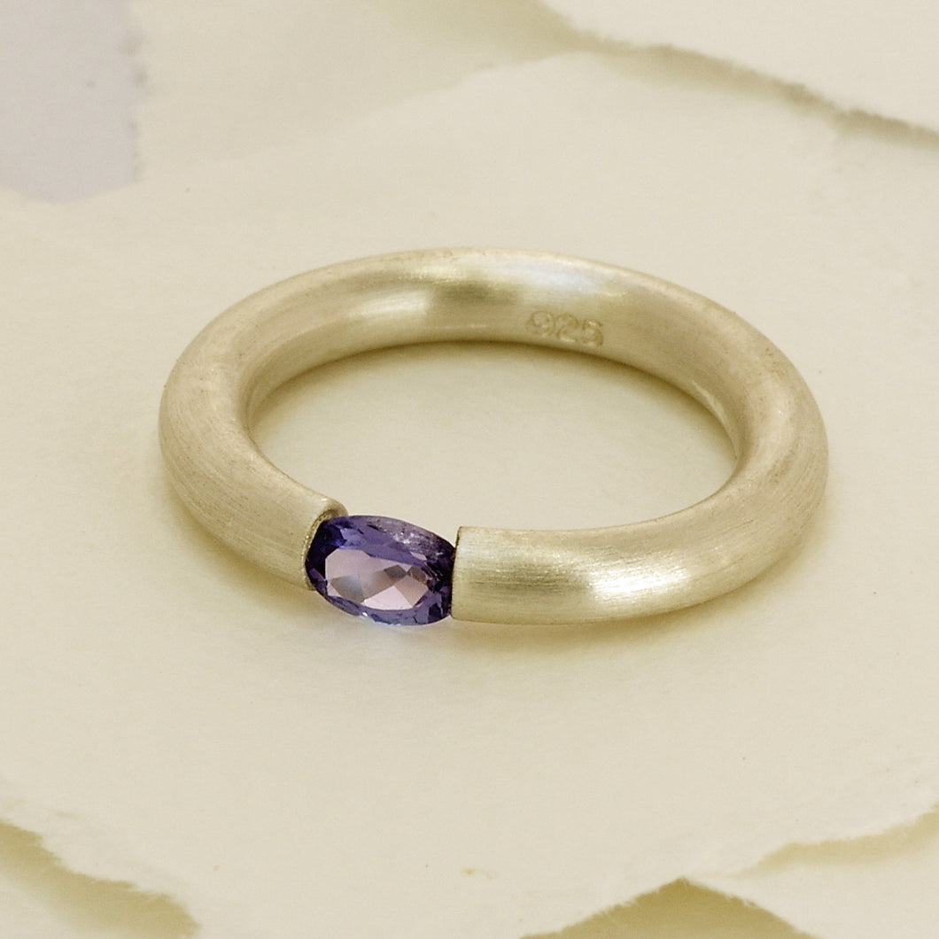 Tanzanite Gemstone In A Satin Silver Band