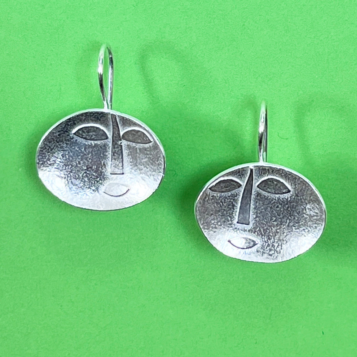 Oval Concave Collage  Style Earrings In Silver