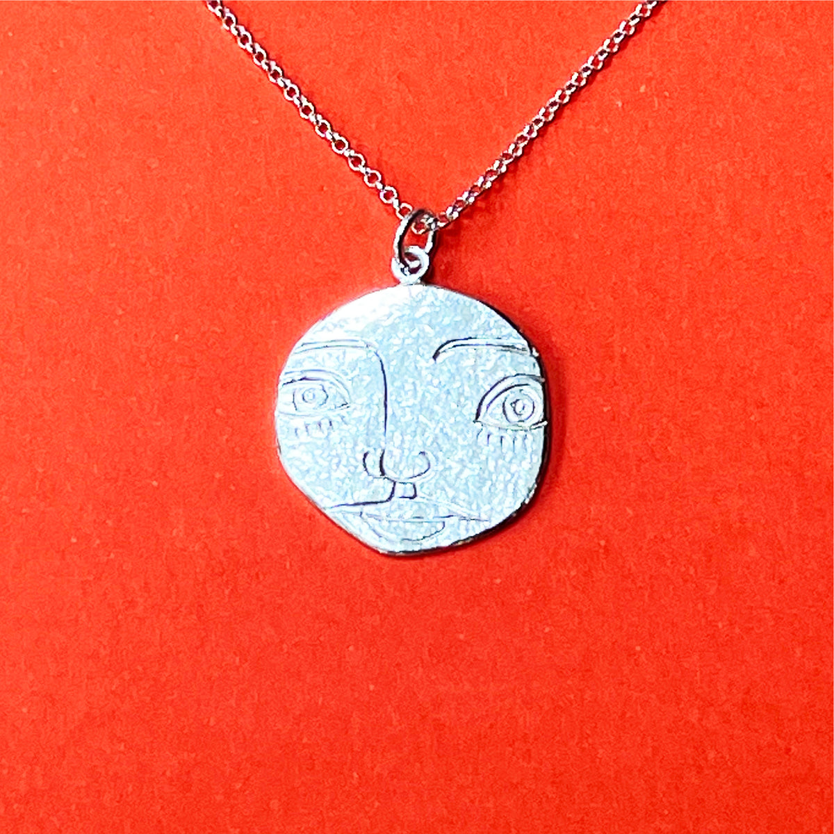 Engraved Little Face Mask Pendant In Sterling Silver