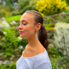 Load image into Gallery viewer, Long Silver Earrings Engraved With A Face
