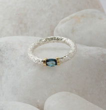 Load image into Gallery viewer, Sterling Silver and Gold Ring Featuring a London Blue Topaz
