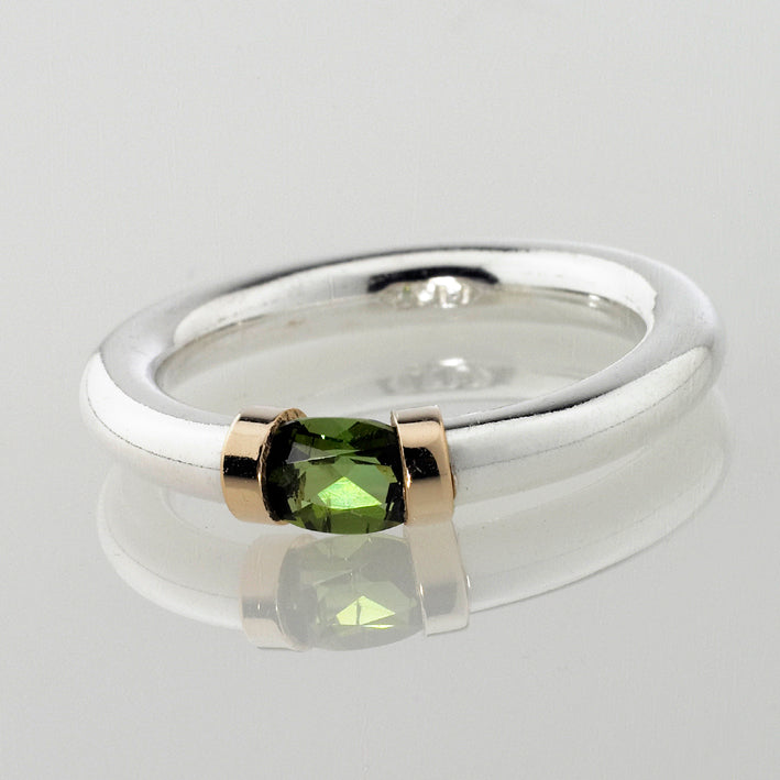 Green Tourmaline Ring in Silver And Gold
