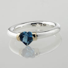 Load image into Gallery viewer, Heart shaped London blue topaz tension ring
