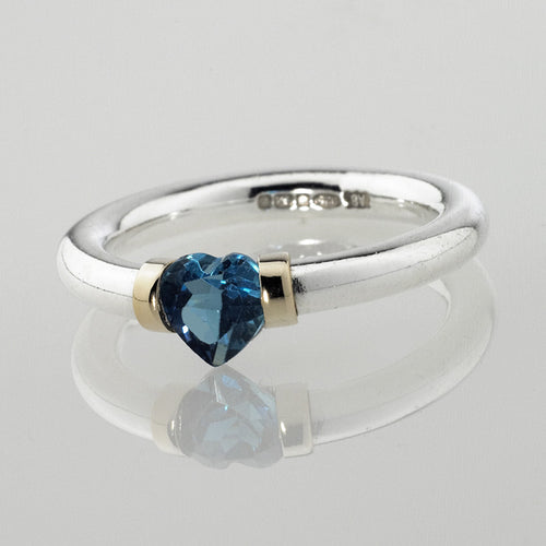 Heart shaped London blue topaz tension ring