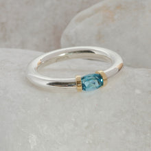 Load image into Gallery viewer, Silver and Gold Swiss Blue Topaz Tension Ring
