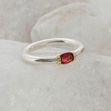 Load image into Gallery viewer, Silver and Gold Tension ring with a Garnet gemstone
