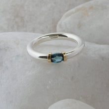 Load image into Gallery viewer, Silver and Gold Tension Ring with a London Blue Topaz
