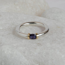 Load image into Gallery viewer, Silver and Gold Tension Ring with a Sapphire Blue Iolite Gemstone
