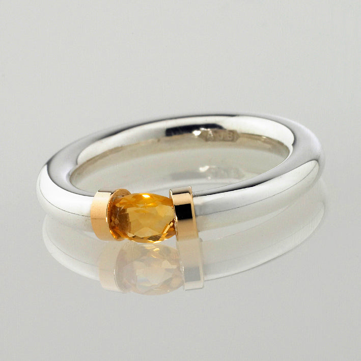 Tension Ring in Silver and Gold with Citrine
