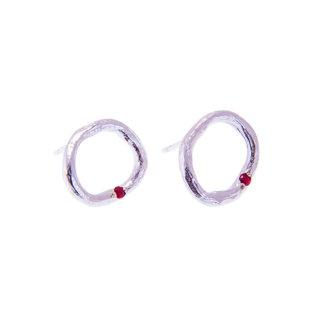 Ruby Earrings In Silver.