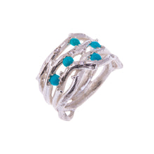 Load image into Gallery viewer, Sterling Silver Organic Ring Set With Small Diamonds and Natural Turquoise
