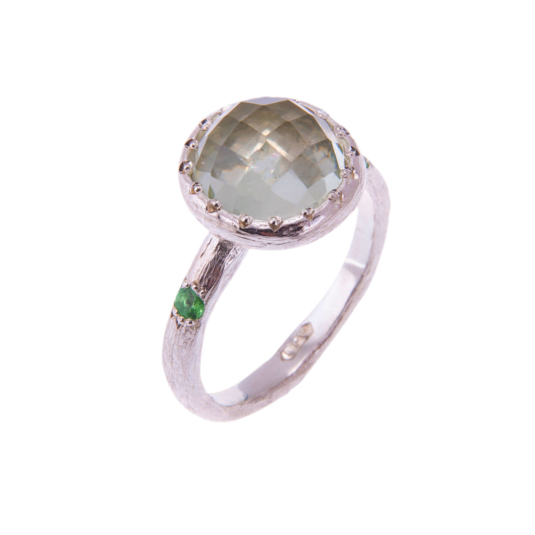 Silver Green Amethyst And Tsavorite Ring