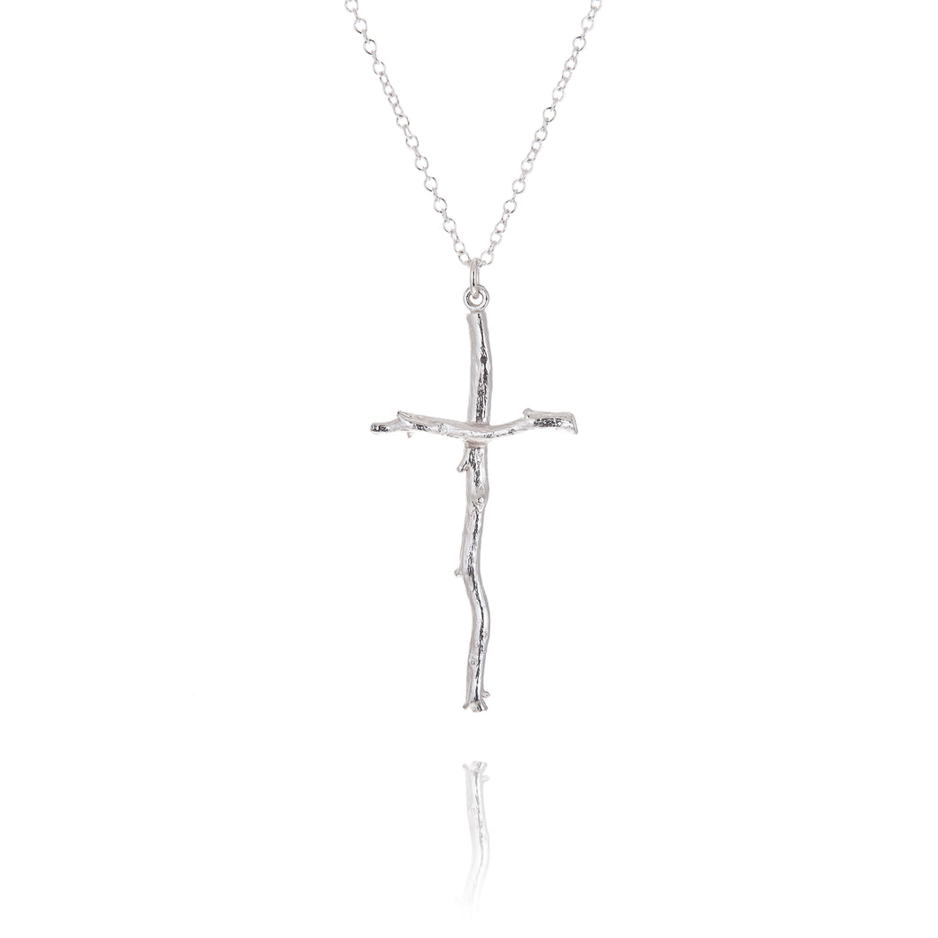 silver twig cross pendant