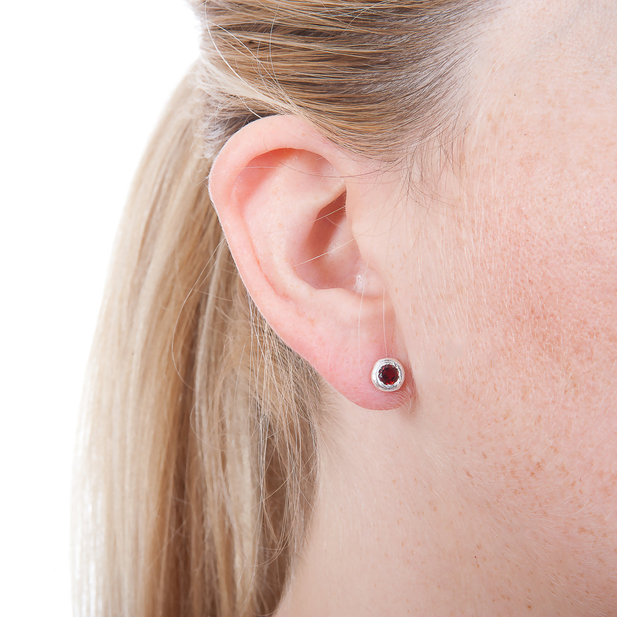 Gemstone Ear Studs With a Silver Twig Surround