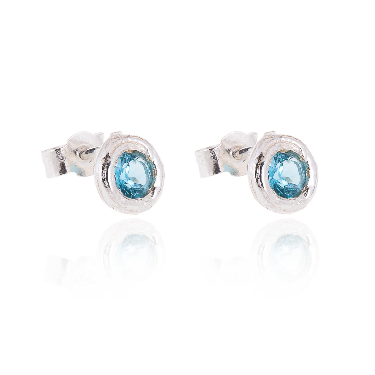 Gemstone Ear Studs With a Silver Twig Surround