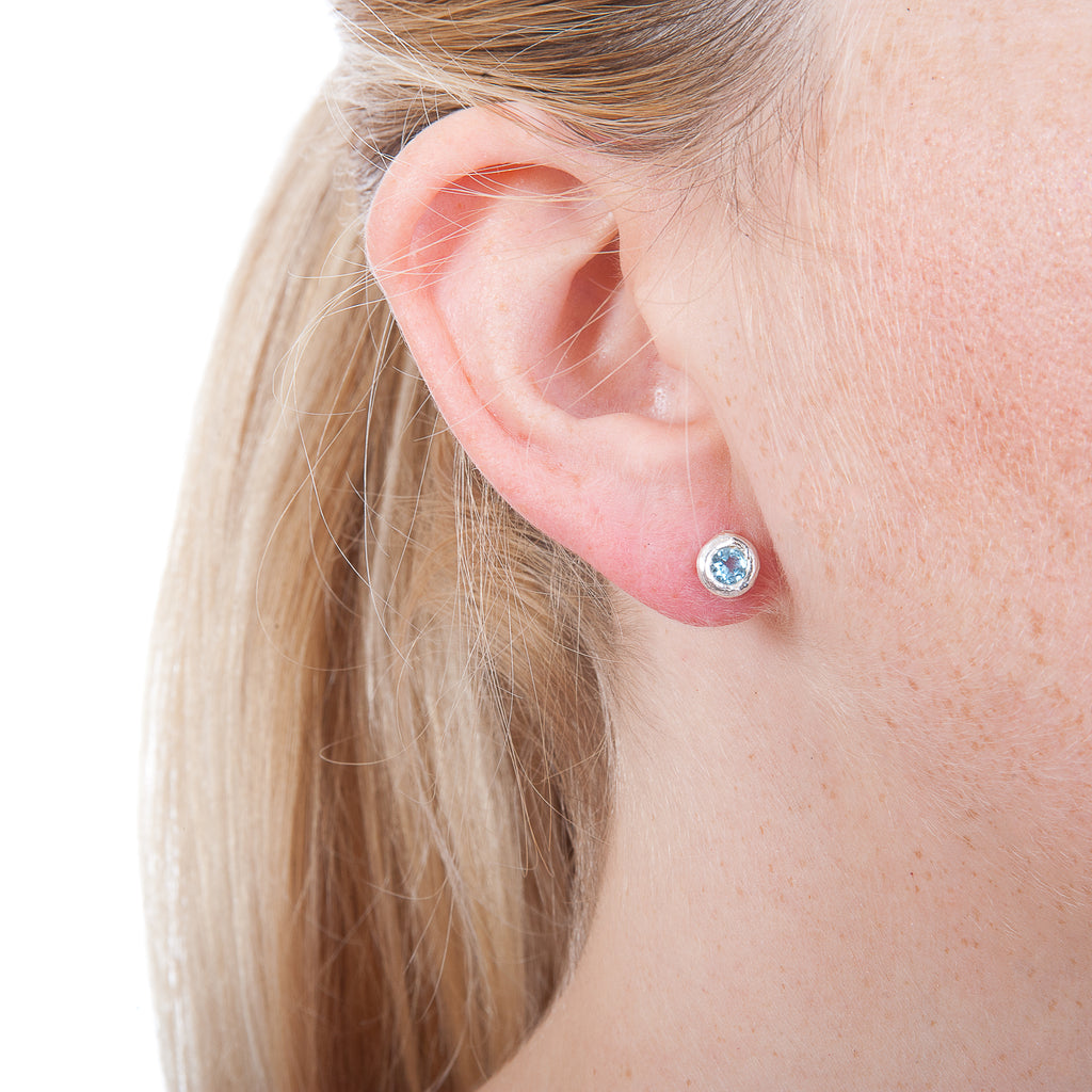Gemstone Ear Studs With a Silver Twig Surround
