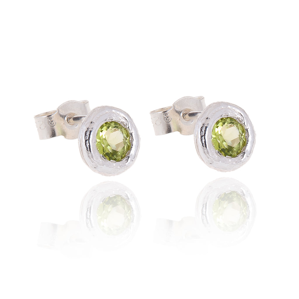 Gemstone Ear Studs With a Silver Twig Surround