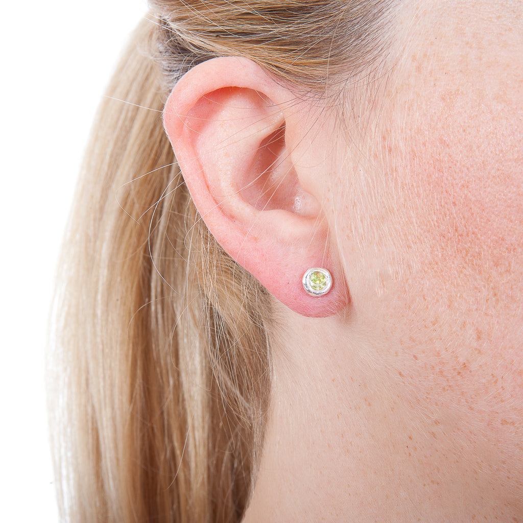 Gemstone Ear Studs With a Silver Twig Surround