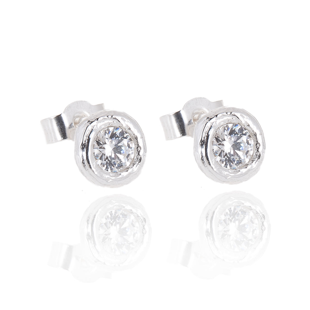 Gemstone Ear Studs With a Silver Twig Surround