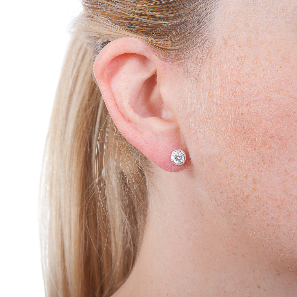 Gemstone Ear Studs With a Silver Twig Surround