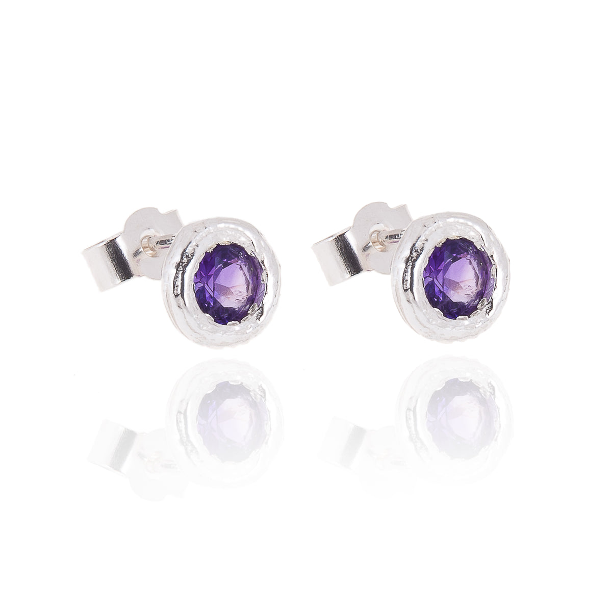 Gemstone Ear Studs With a Silver Twig Surround