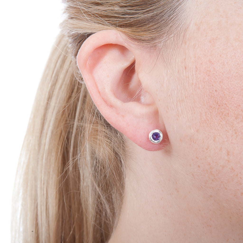 Gemstone Ear Studs With a Silver Twig Surround