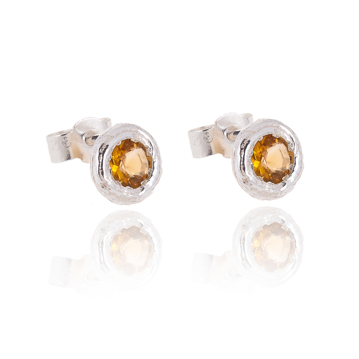 Gemstone Ear Studs With a Silver Twig Surround