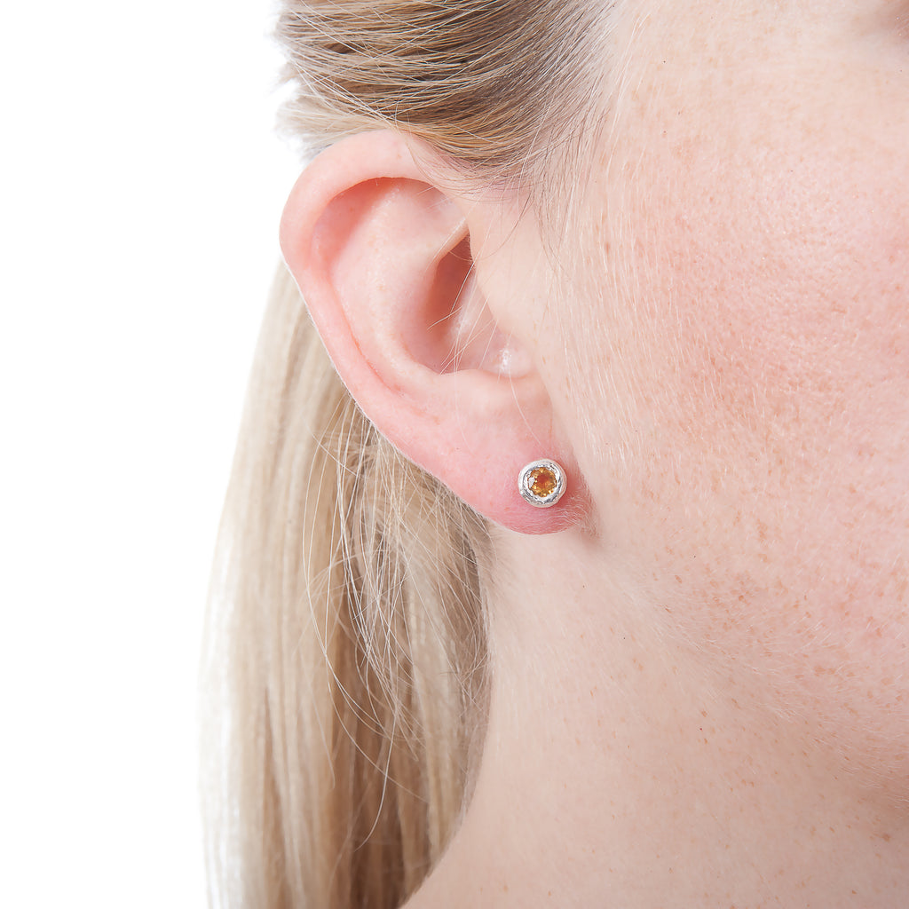 Gemstone Ear Studs With a Silver Twig Surround