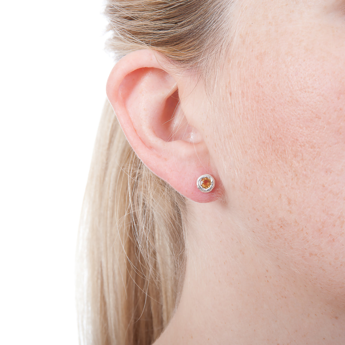 Gemstone Ear Studs With a Silver Twig Surround