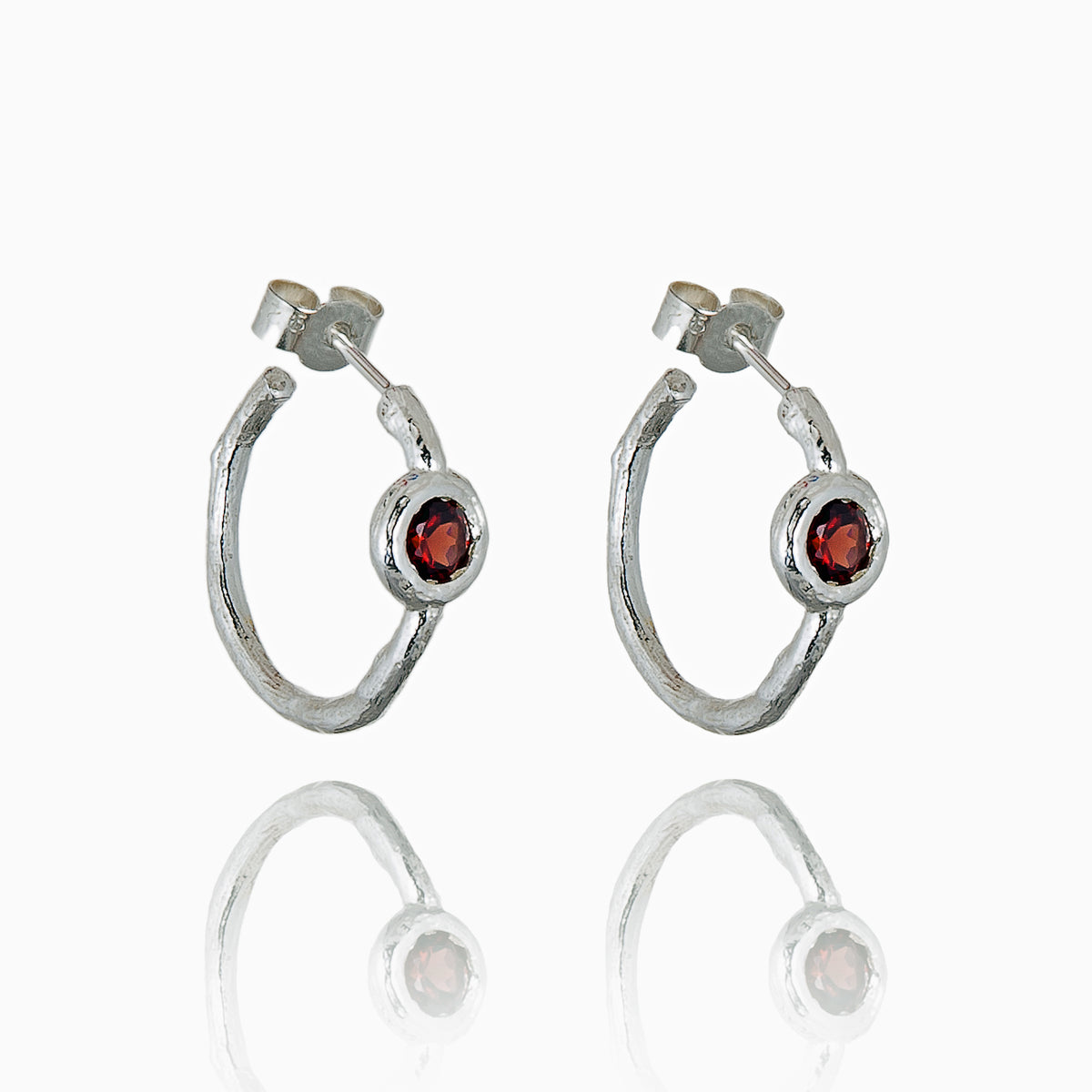 Garnet Hoop Earrings In Silver