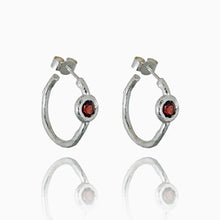 Load image into Gallery viewer, Garnet Hoop Earrings In Silver
