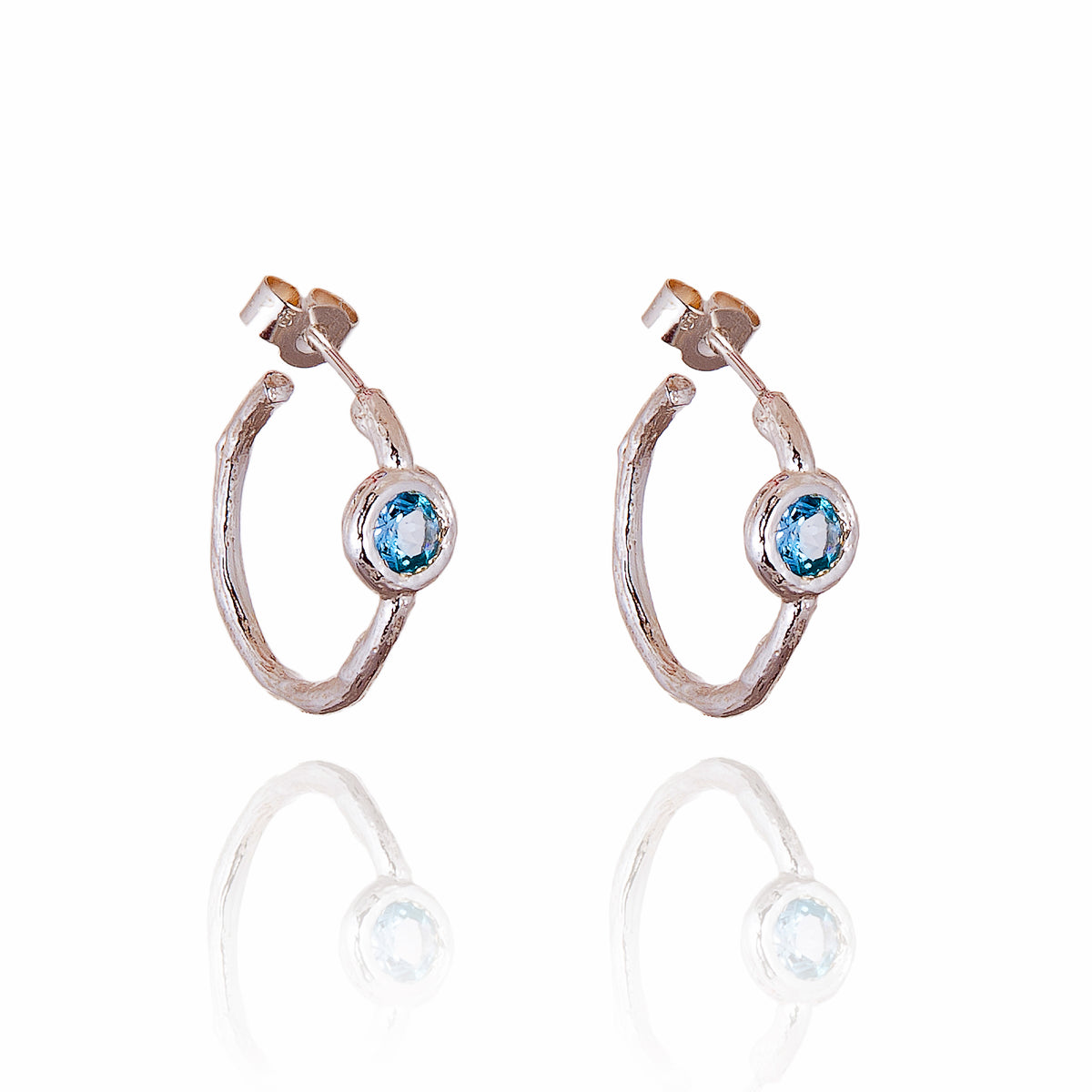 Blue Topaz Hoop Earrings in Silver