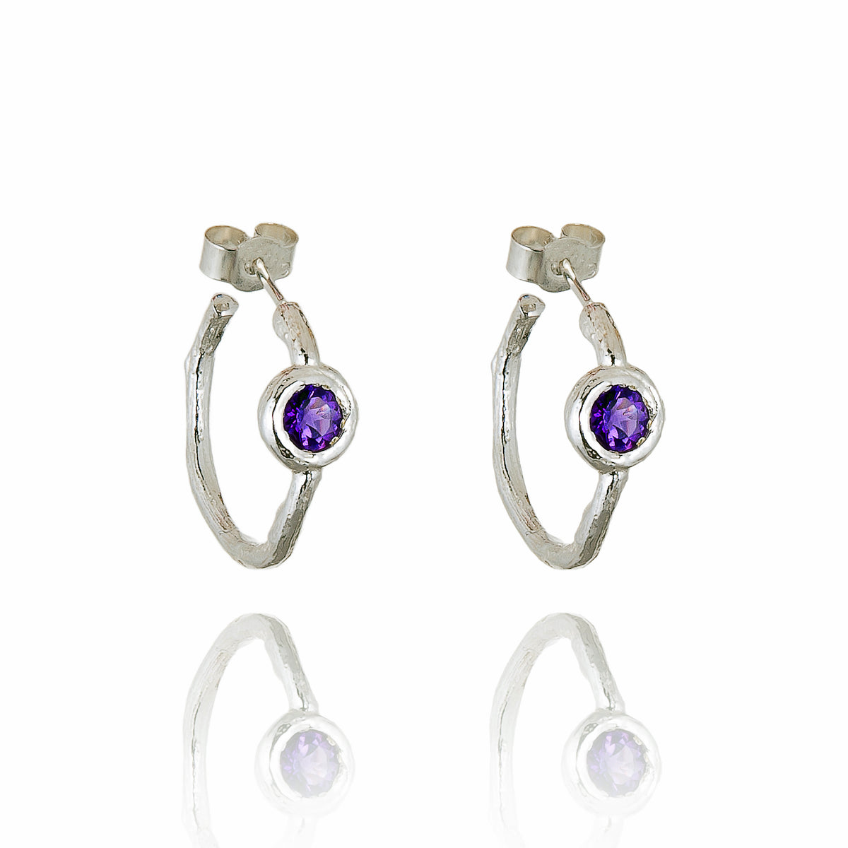 Amethyst Hoop Earrings In Silver