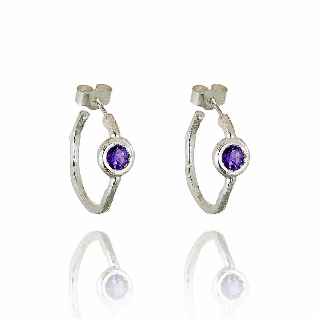 Amethyst Hoop Earrings In Silver